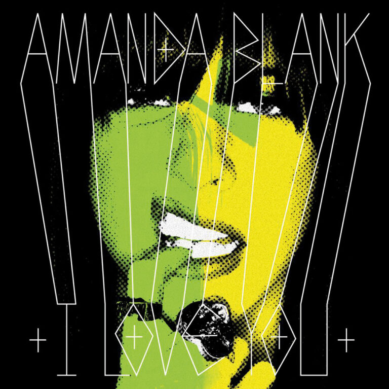 Grafisches Porträt von Amanda Blank mit gelb-grünen Farbakzenten und Albumtitel I Love You.