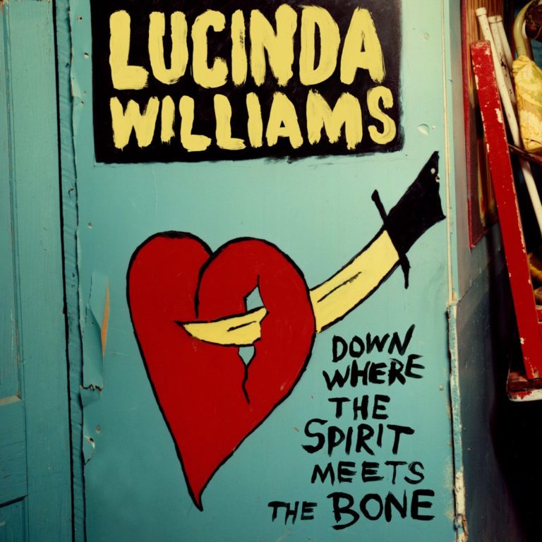 Gemaltes Herz mit Dolch auf türkisfarbenem Hintergrund, Lucinda Williams Albumtitel.