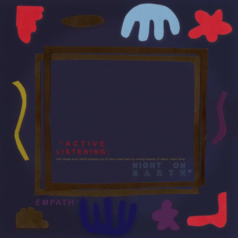 Abstrakte Formen und bunte Farben auf dunklem Hintergrund mit dem Titel Active Listening: Night on Earth.