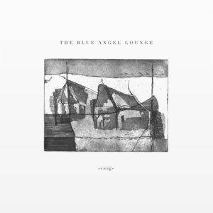 Schwarz-weißes Cover mit abstrakter Zeichnung von Gebäuden und Text The Blue Angel Lounge und ewige.