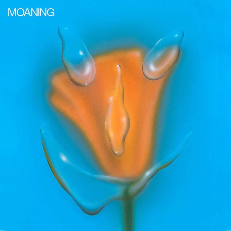Abstrakte Darstellung einer orangefarbenen Blume auf blauem Hintergrund.
