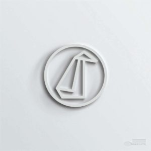 Weißes geometrisches Pinguin-Logo auf grauem Hintergrund
