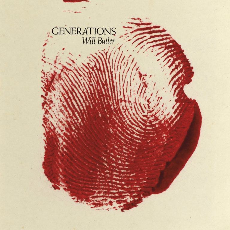 Roter Fingerabdruck auf beigem Hintergrund mit Schriftzug Generations Will Butler