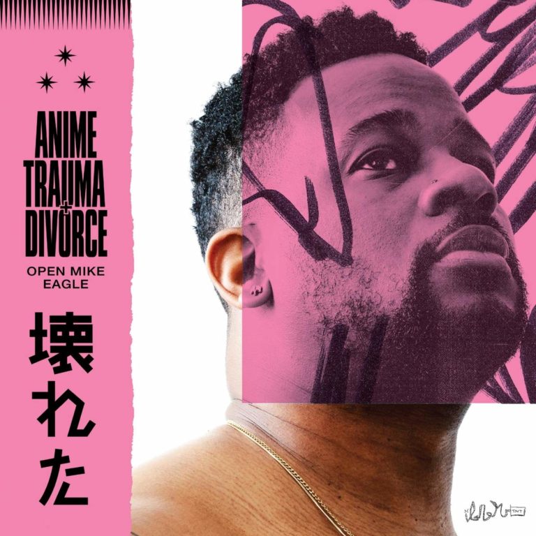 Nahaufnahme von Open Mike Eagle mit pinkem Overlay und Albumtitel.