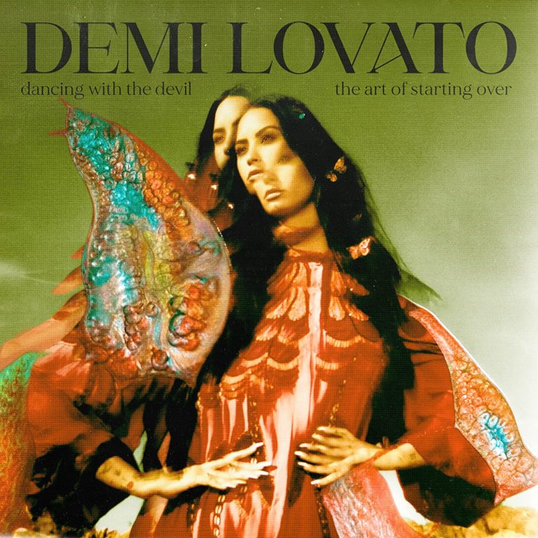 Cover zu Demi Lovatos Album Dancing with the Devil... The Art of Starting Over: surreal verfremdetes Porträt mit Doppelbelichtung und kunstvoller Textur.