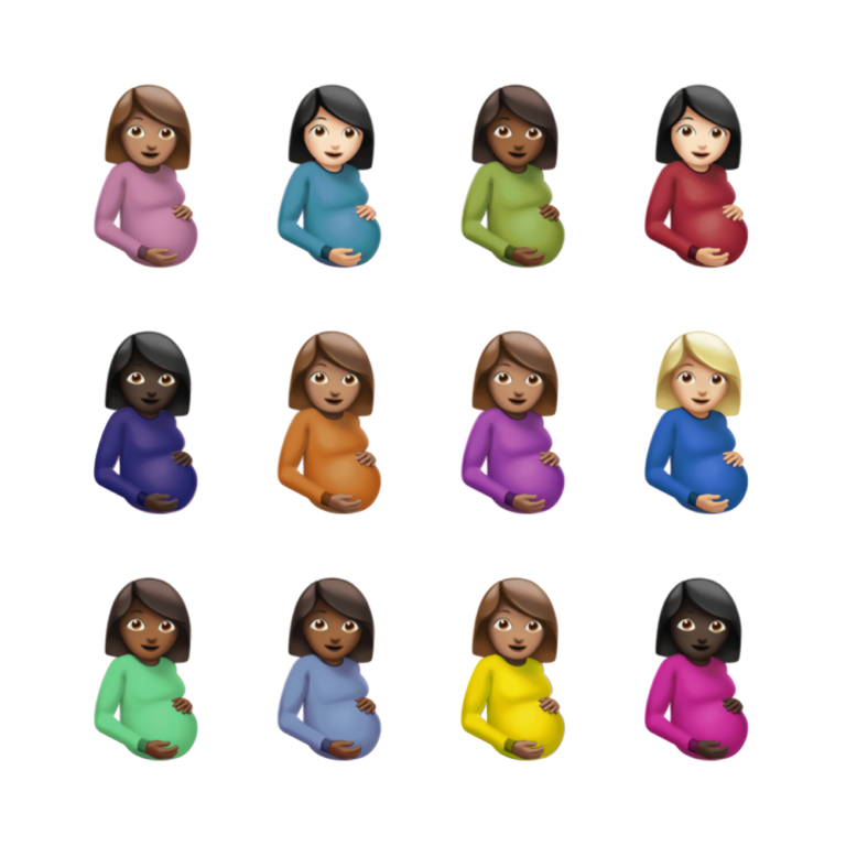 Albumcover zu Certified Lover Boy von Drake, bestehend aus zwölf schwangeren Emoji-Frauen in unterschiedlichen Hauttönen und Farben auf weißem Hintergrund.