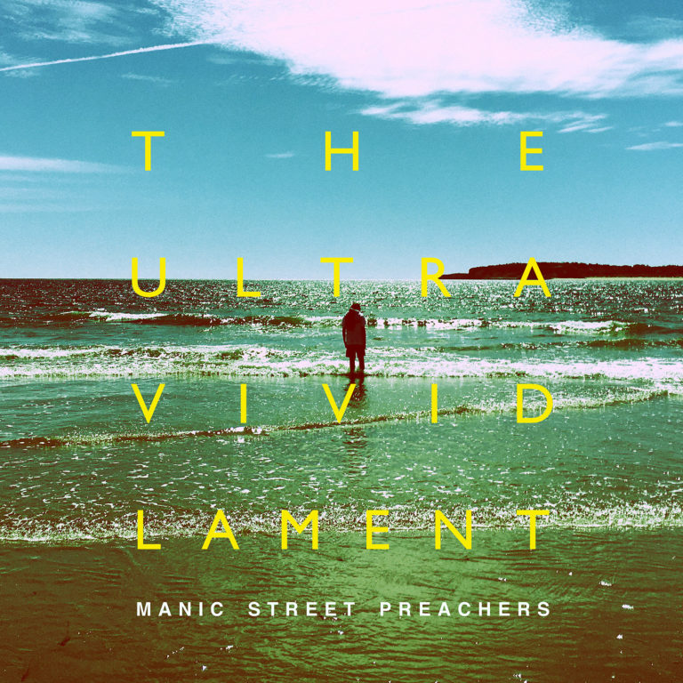 Albumcover zu The Ultra Vivid Lament: Eine Person steht allein im flachen Wasser vor einem weiten Meer unter blauem Himmel, gelbe Schrift über dem Bild verteilt.