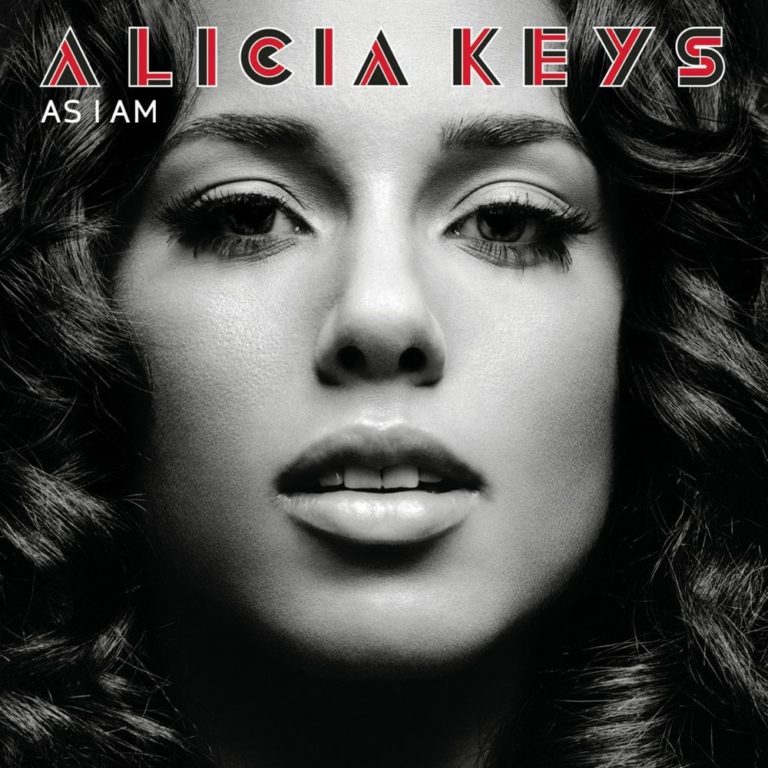 Nahaufnahme von Alicia Keys Gesicht mit Albumtitel As I Am.