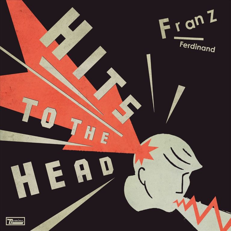 Grafische Illustration vor schwarzem Grund: Ein abstrahierter Kopf erhält einen roten Strahlstoß in die Schläfe, umgeben von explodierenden Formen und dem Schriftzug „Hits To The Head“.