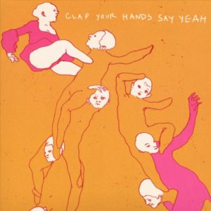 Illustratives Albumcover von Clap Your Hands Say Yeah mit stilisierten, akrobatischen Figuren auf orangefarbenem Hintergrund – kunstvoll und verspielt.