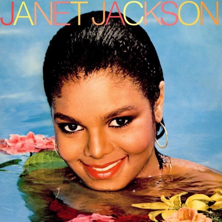 Albumcover von Janet Jackson mit der Künstlerin im Wasser umgeben von Blumen.