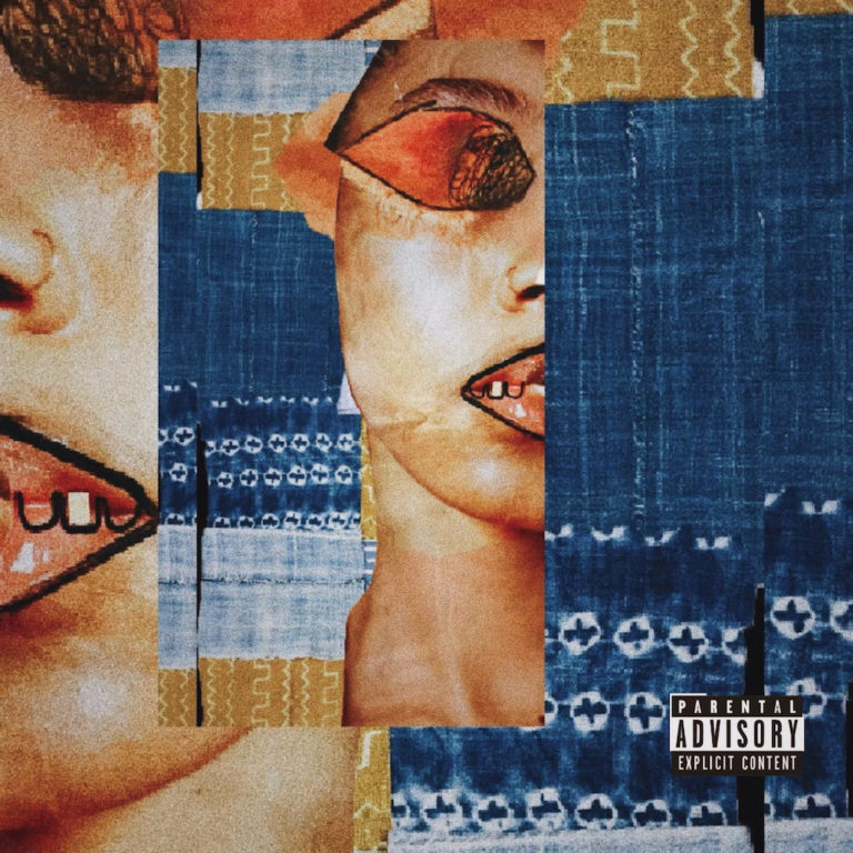 Collagenhaftes Cover mit zerschnittenen Gesichtern, blauen Textilmustern und satten Farben – das Artwork zu Yaya Beys EP The Things I Can’t Take With Me.