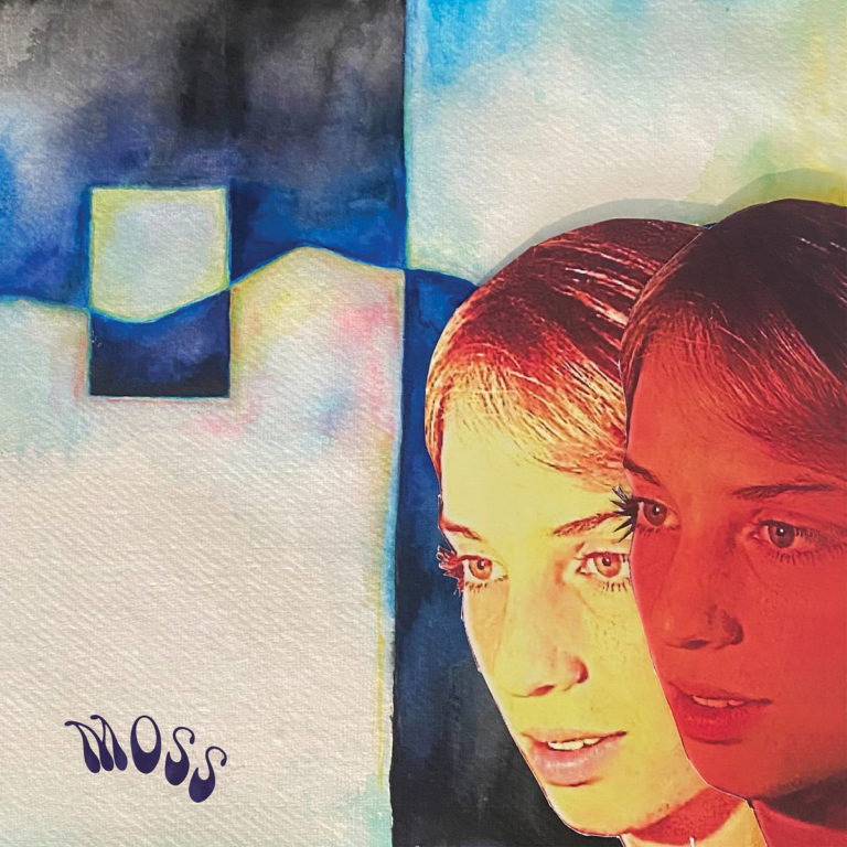 Gemaltes Cover mit zwei überlagerten Gesichtern von Maya Hawke in warmem Licht; im Hintergrund abstrakte, blaue Aquarellflächen und geometrische Formen.