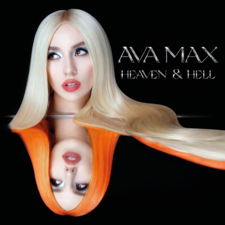 Ava Max mit zweifarbiger Frisur und Albumtitel Heaven & Hell