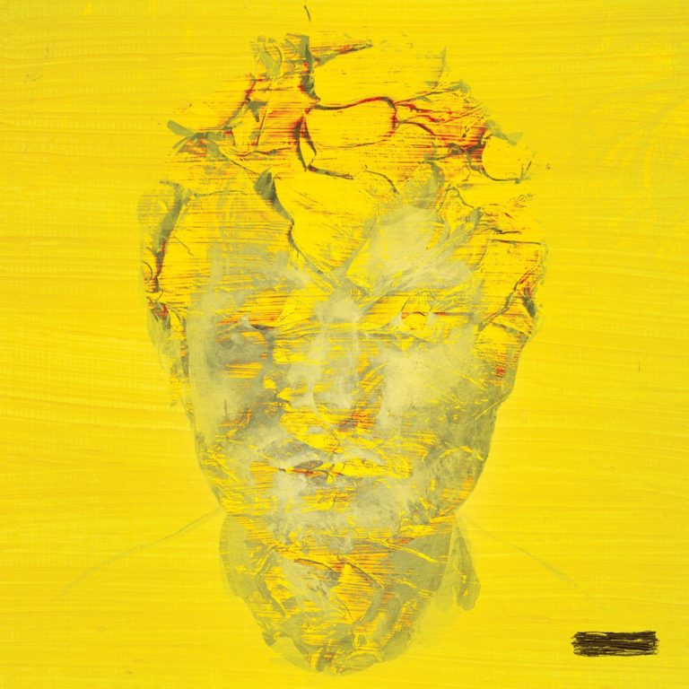 Gelb strukturiertes Albumcover mit abstrakt gemaltem Porträt von Ed Sheeran; das Gesicht scheint zwischen Farbschichten zu verschwimmen.