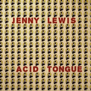 Albumcover von Acid Tongue von Jenny Lewis mit Retro-Muster und Porträts der Sängerin – grafisch verspielt, stilistisch retro-modern.