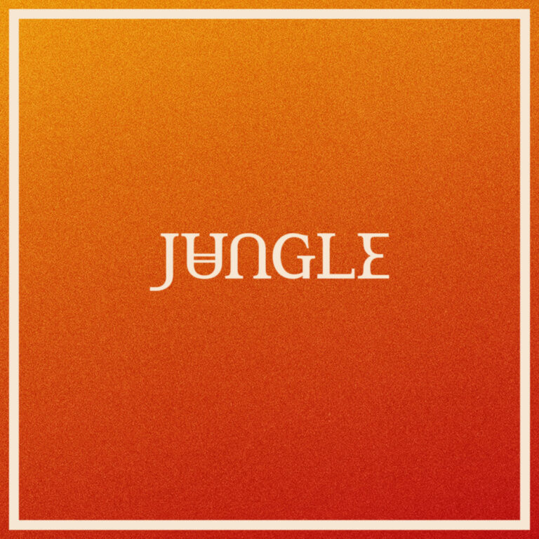 Orange-rotes Albumcover von Jungle mit dem Schriftzug „JUNGLE“ in stilisierter Typografie auf einem strukturierten Farbverlauf.