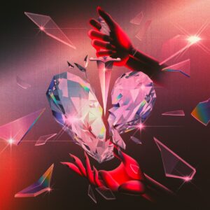 Digitales Artwork mit einem gespaltenen Diamantherz, durchstochen von einem Dolch – visuell dramatisches Covermotiv zu Hackney Diamonds von den Rolling Stones.