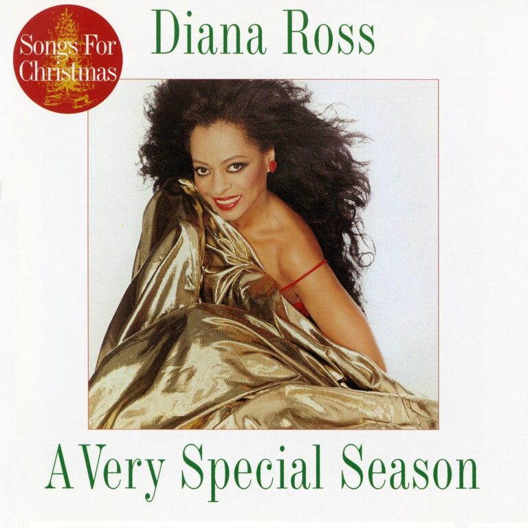 Diana Ross in goldenem Kleid auf weißem Hintergrund, Albumtitel oben und unten.