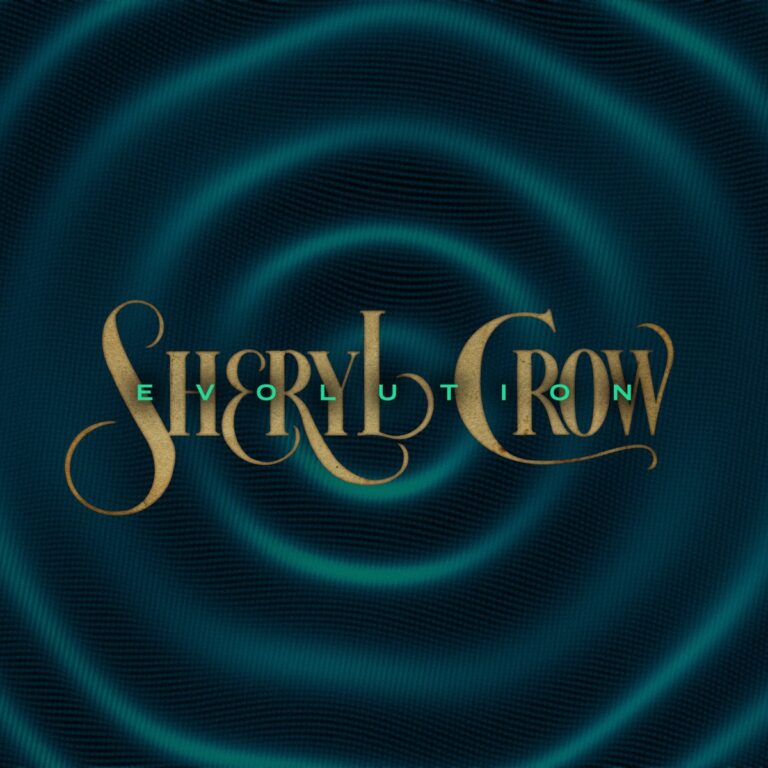 Albumcover von Sheryl Crow – Evolution mit wellenartigem Muster in Dunkelgrün und goldener Schrift im Vintage-Stil.