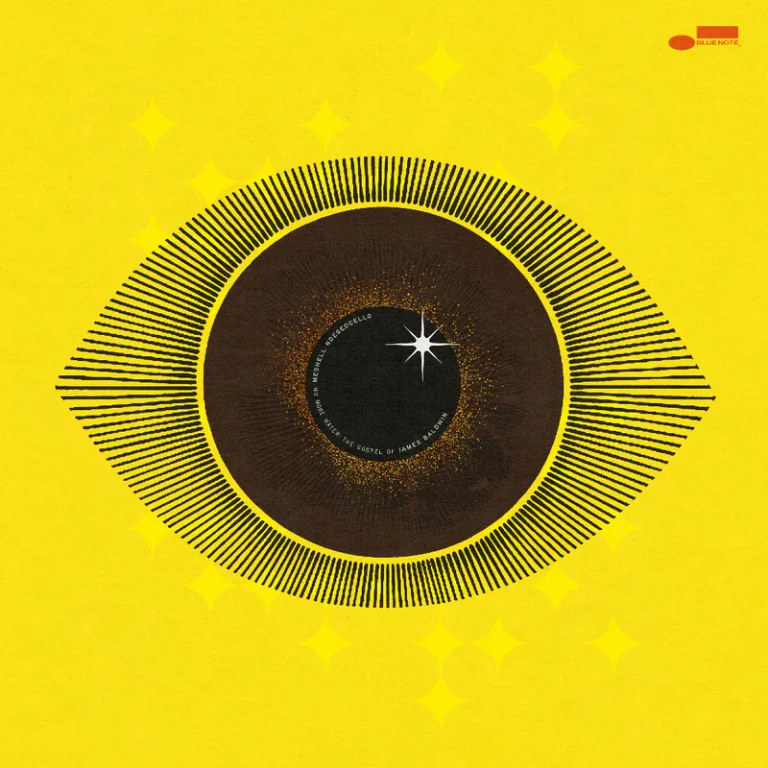 Albumcover von „No More Water“: Ein stilisiertes, abstrahiertes Auge auf knallgelbem Hintergrund, mit hypnotischem Linienmuster um die Iris – symbolisch für Wachsamkeit, Erkenntnis und Erinnerung.