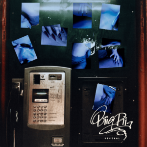 Cover von Biig Piigs Single „Decimal“: Ein altes Münztelefon mit blauen, mystischen Fotocollagen, die eine surreale und intime Stimmung erzeugen.