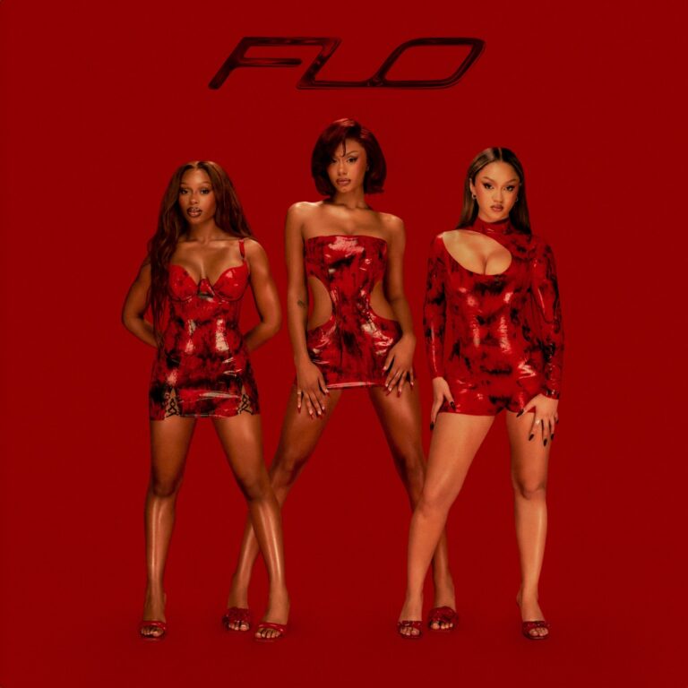 Die R&B-Gruppe FLO in roten, figurbetonten Outfits vor rotem Hintergrund – offizielles Cover ihres Debütalbums Access All Areas.