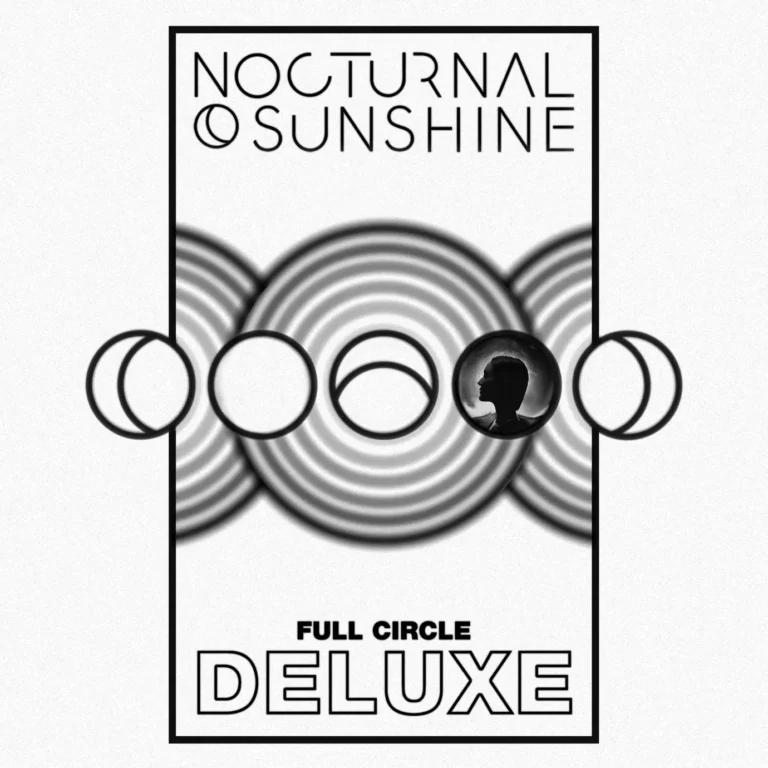 Cover mit geometrischen Kreisen und Silhouette eines Kopfes im Profil, Schriftzug Nocturnal Sunshine Full Circle Deluxe