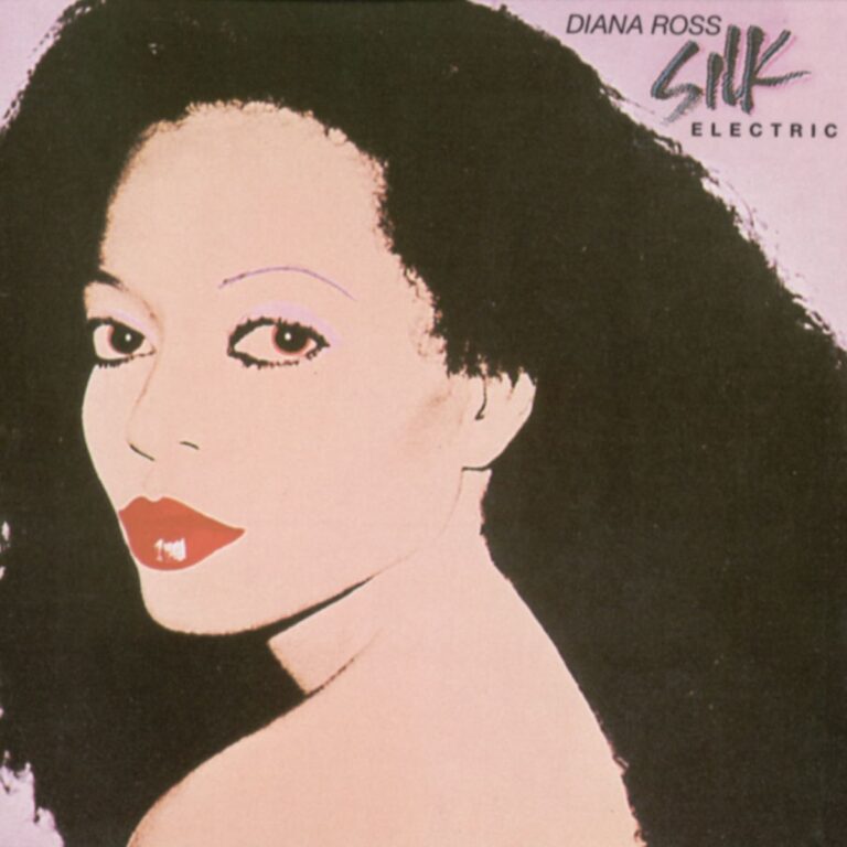 Albumcover von Diana Ross mit dem Titel Silk Electric, zeigt eine stilisierte Darstellung der Künstlerin.