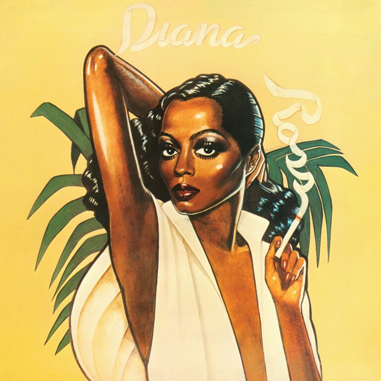 Albumcover von Diana Ross mit stilisiertem Porträt und gelbem Hintergrund.