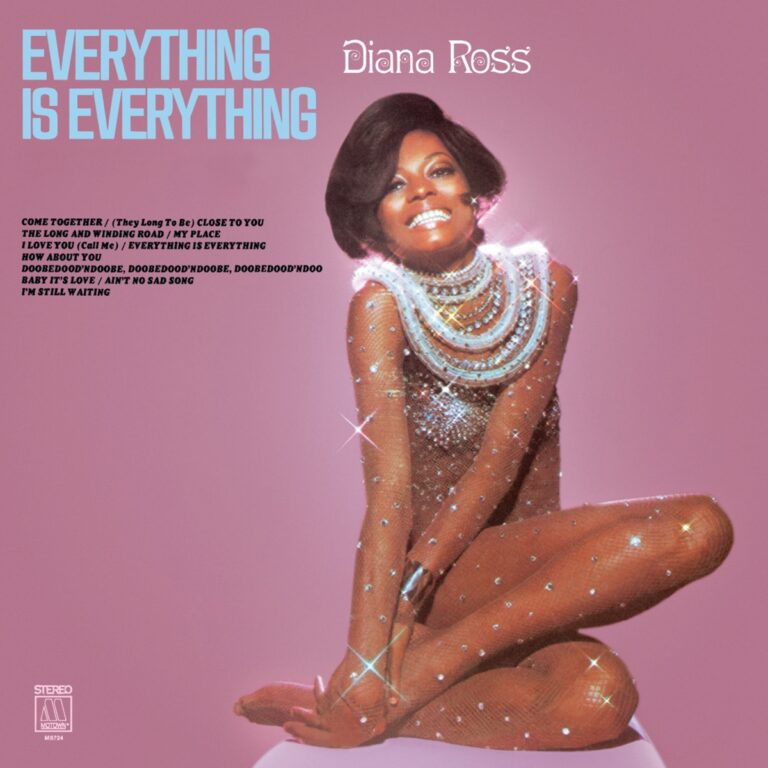 Albumcover von Diana Ross mit dem Titel Everything Is Everything, zeigt die Künstlerin in glamourösem Outfit.
