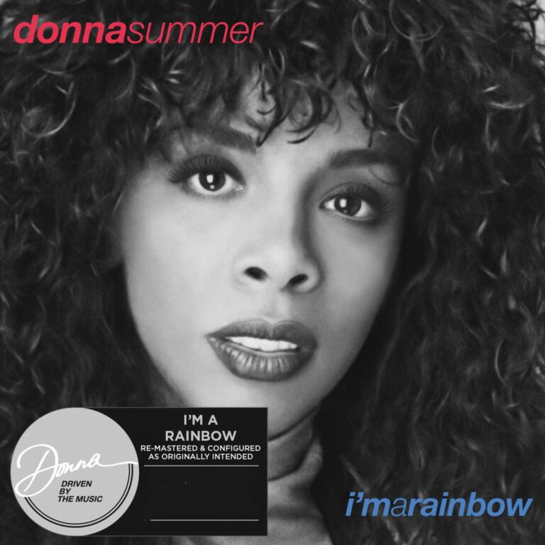 Schwarz-weißes Porträt von Donna Summer mit Albumtitel und Künstlername.