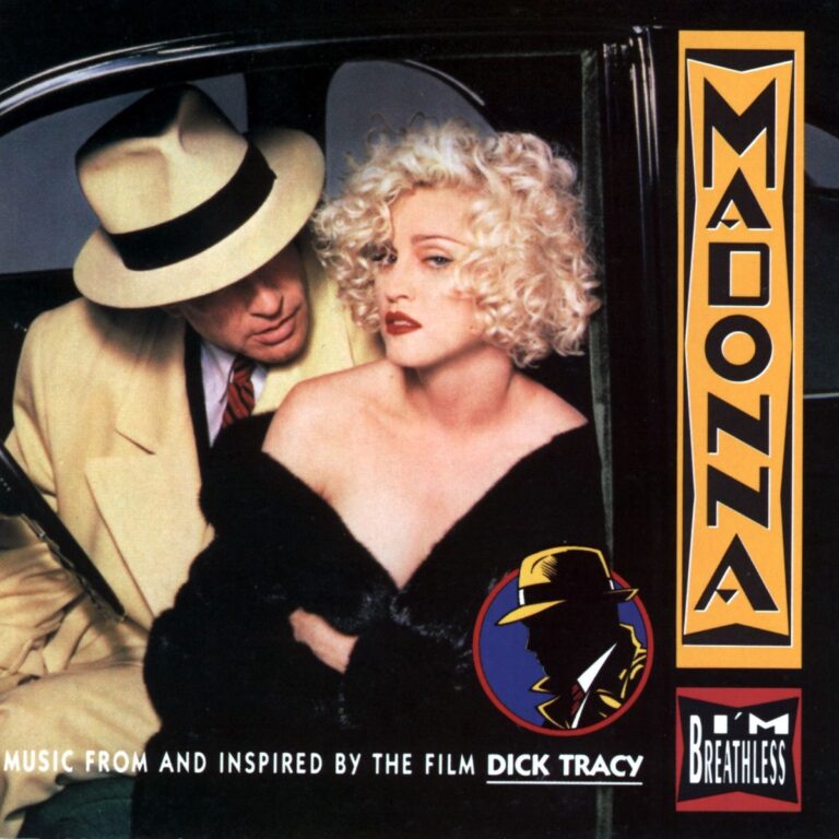 Albumcover von Madonnas Im Breathless mit glamourösem Design und stilvollen Charakteren.