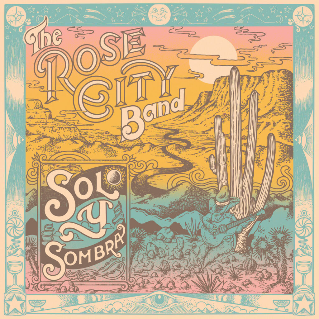 Das Cover zeigt eine farbenfrohe Western-Illustration mit Wüste, Kakteen, einem Sonnenuntergang und einem Cowboy mit Gitarre – ein stilisierter Mix aus Vintage und Psychedelia, der die Stimmung des Albums perfekt einfängt.
