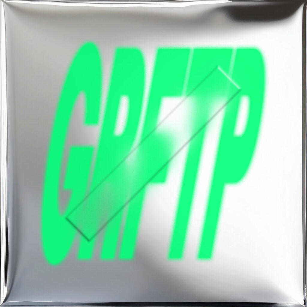 Cover der Single „Getting Ready for the Party“ von KI/KI & Storm Mollison mit grellgrüner Schrift auf silberglänzendem Untergrund im futuristischen Design.
