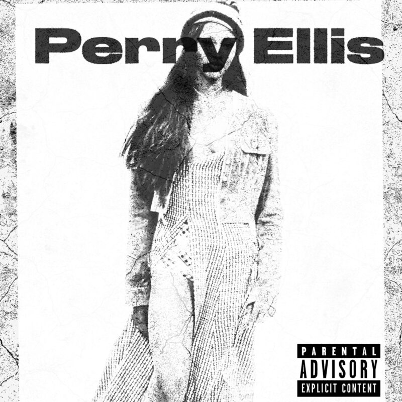 Schwarz-weiß-verfremdetes Cover mit einer stilisierten Frau in Strickkleid, darüber der Schriftzug „Perry Ellis“ – minimalistisches Artwork zur Single von Kamaiyah.