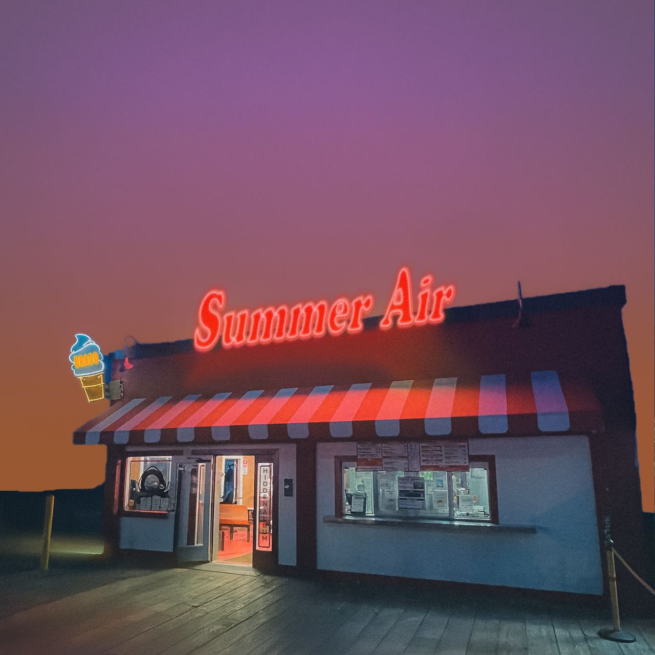 Cover der Single „Summer Air“ von Our Shame – ein stilisiertes Diner bei Dämmerlicht, Symbol für Nostalgie und flüchtige Erinnerungen.