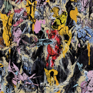 Das Cover von The Film zeigt ein chaotisch-dichtes Geflecht aus abstrakten Linien, verzerrten Figuren und grellen Farben – ein visuelles Spiegelbild des experimentellen Klangs des Albums: intensiv, aufgeladen und emotional überwältigend.