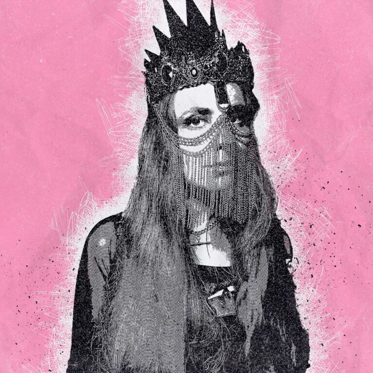 AViVA auf dem Cover von „Broken Hearts“ mit Krone und Gesichts-Schmuck vor pinkem Hintergrund – düster, ikonisch, empowering.