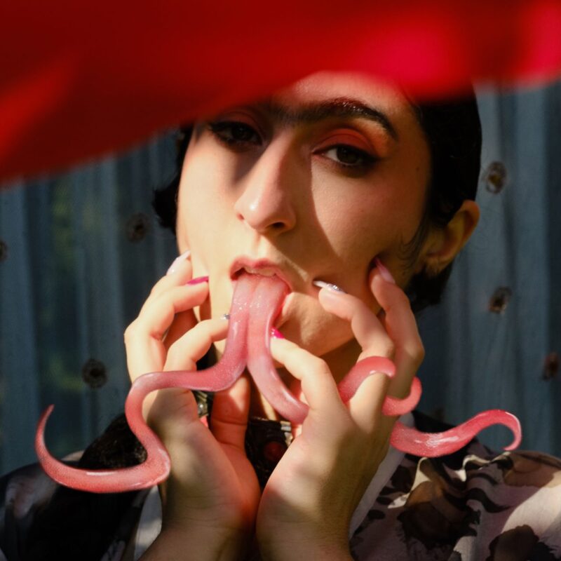Albumcover der BiiLINGUAL EP von MADANii – surreale Darstellung mit tentakelartigen Zungen als Sinnbild migrantischer Verstörung und Ausdruckskraft.