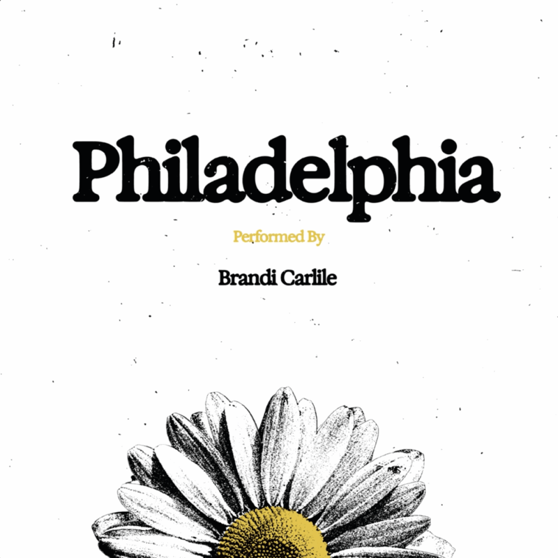 Reduzierte, nostalgisch wirkende Grafik mit großer Gänseblümchen-Zeichnung und dem Songtitel „Philadelphia“ in Retro-Schrift – ruhig, schlicht und symbolisch für Reinheit und Erinnerung.