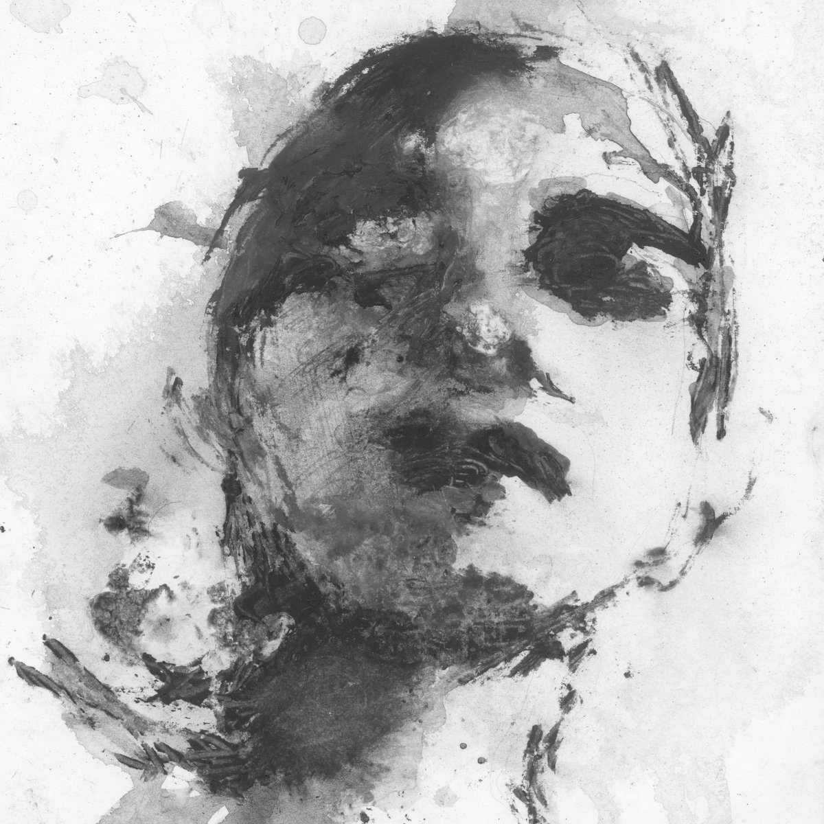Verträumt-abstraktes Albumcover zu Lucy Goochs „Desert Window“, zeigt ein geisterhaftes Gesicht in Schwarzweiß.