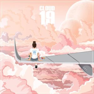 Kehlani auf einem Flugzeugflügel über rosa Wolkenlandschaft – Cover der EP „Cloud 19“