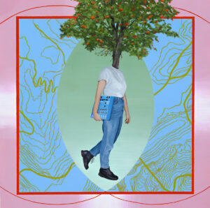 Albumcover zu „RPG“ von Me Lost Me mit Figur, deren Kopf in einen Baum übergeht, als surrealer Ausdruck für Transformation und Naturverbindung.