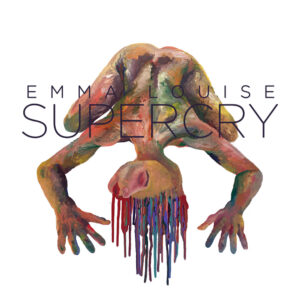 Albumcover zu Supercry von Emma Louise: gemalter, nackter Körper in Bogenhaltung, Gesicht zerfließt in farbigen Strömen auf weißem Grund.