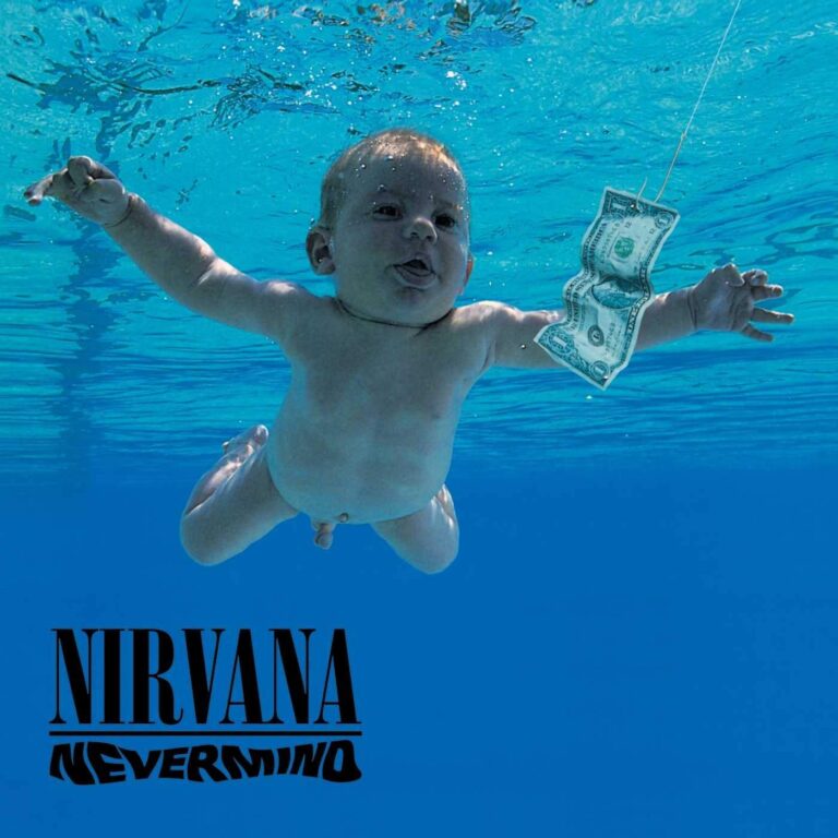 Ein nacktes Baby schwimmt 1991 unter Wasser in Richtung eines Dollarscheins, das provokante Cover zu Nirvanas Nevermind.