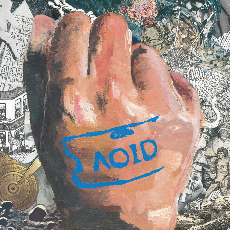 Albumcover von Ratboys zu „AOID“ mit abstrahierter Geste und reduzierter Farbgebung.