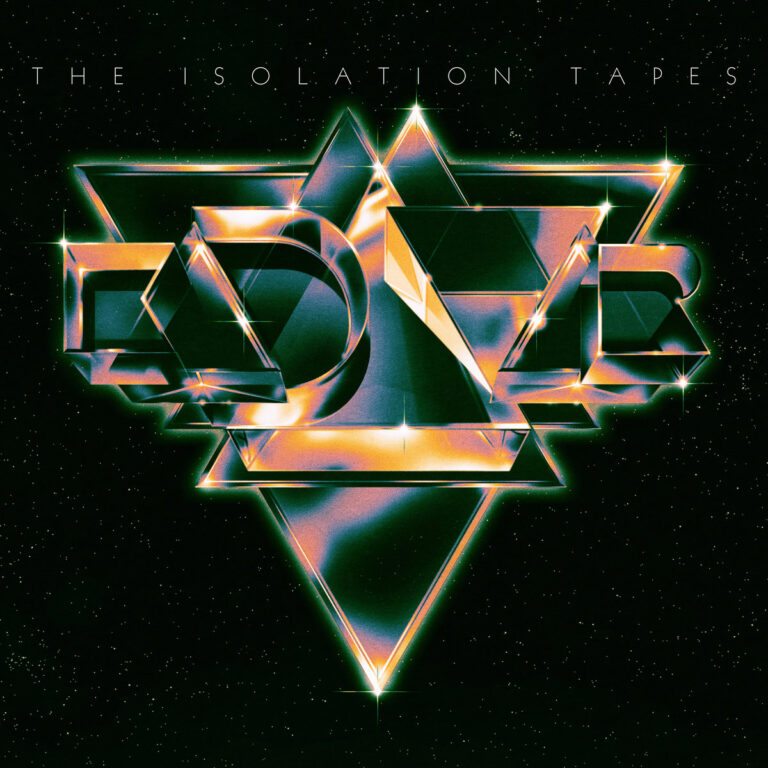 Retro-futuristisches Albumcover von Kadavar mit leuchtender, geometrischer Typografie vor schwarzem Sternenhintergrund.