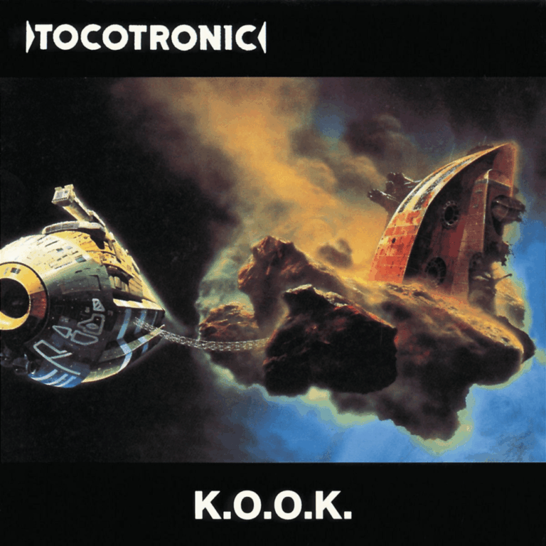 Das Albumcover zeigt eine detailliert gezeichnete, im Weltraum explodierende oder zerbrechende Raumkapsel vor einem tiefschwarzen Hintergrund, flankiert von einem markanten schwarzen Balken mit dem Bandnamen Tocotronic.