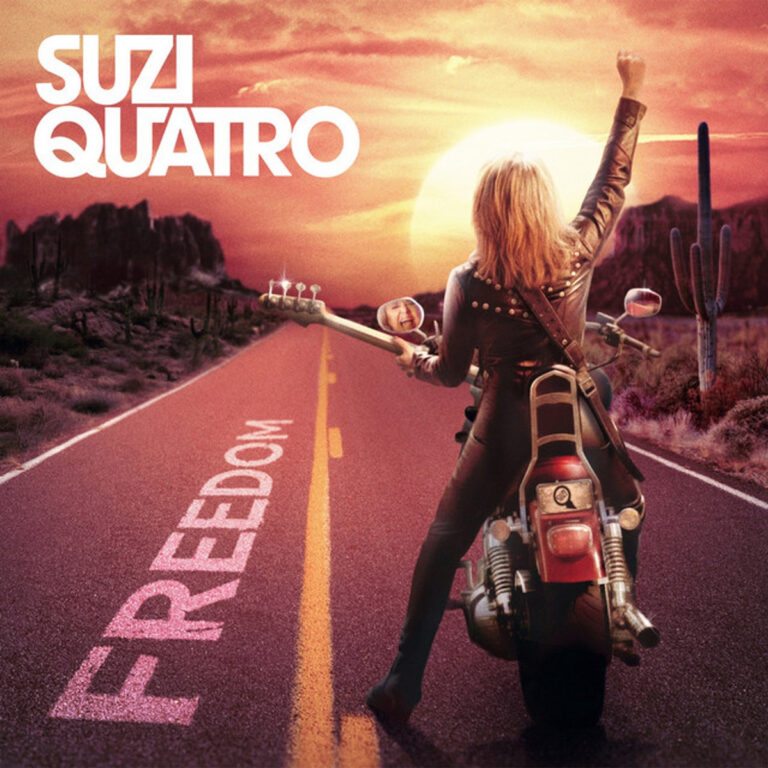 Das quadratische Albumcover zeigt Suzi Quatro von hinten auf einem schweren Motorrad sitzend, das auf einer endlosen Landstraße in einer Wüstenlandschaft steht. Sie trägt eine eng anliegende schwarze Lederkombination, hat eine Gitarre über den Rücken geschnallt und streckt den rechten Arm mit geballter Faust siegreich in Richtung einer großen, tiefstehenden Sonne am Horizont. Im Vordergrund ist auf dem Asphalt in großen, weiß-rosa Buchstaben das Wort FREEDOM zu lesen, während oben links in weißen Blockbuchstaben der Name SUZI QUATRO steht.